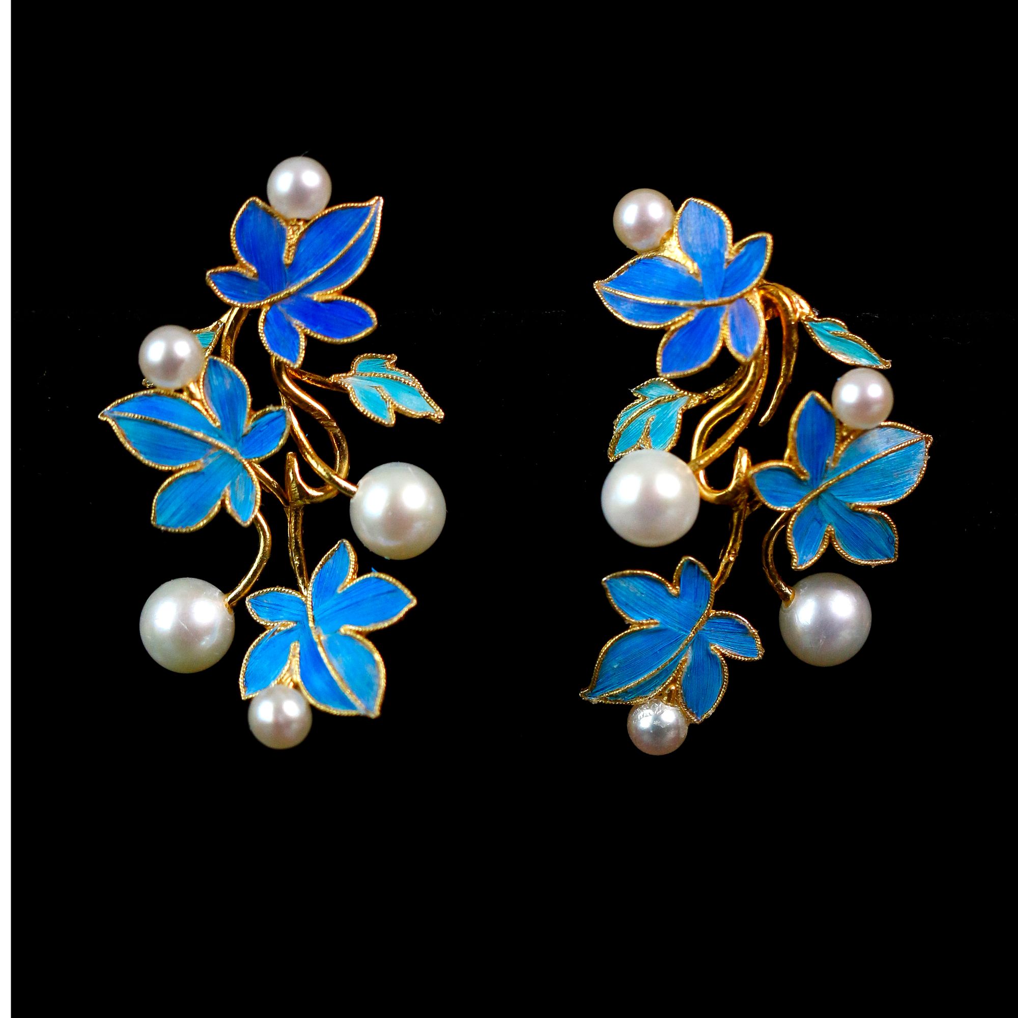 非遗花丝点羽手作叶子耳环