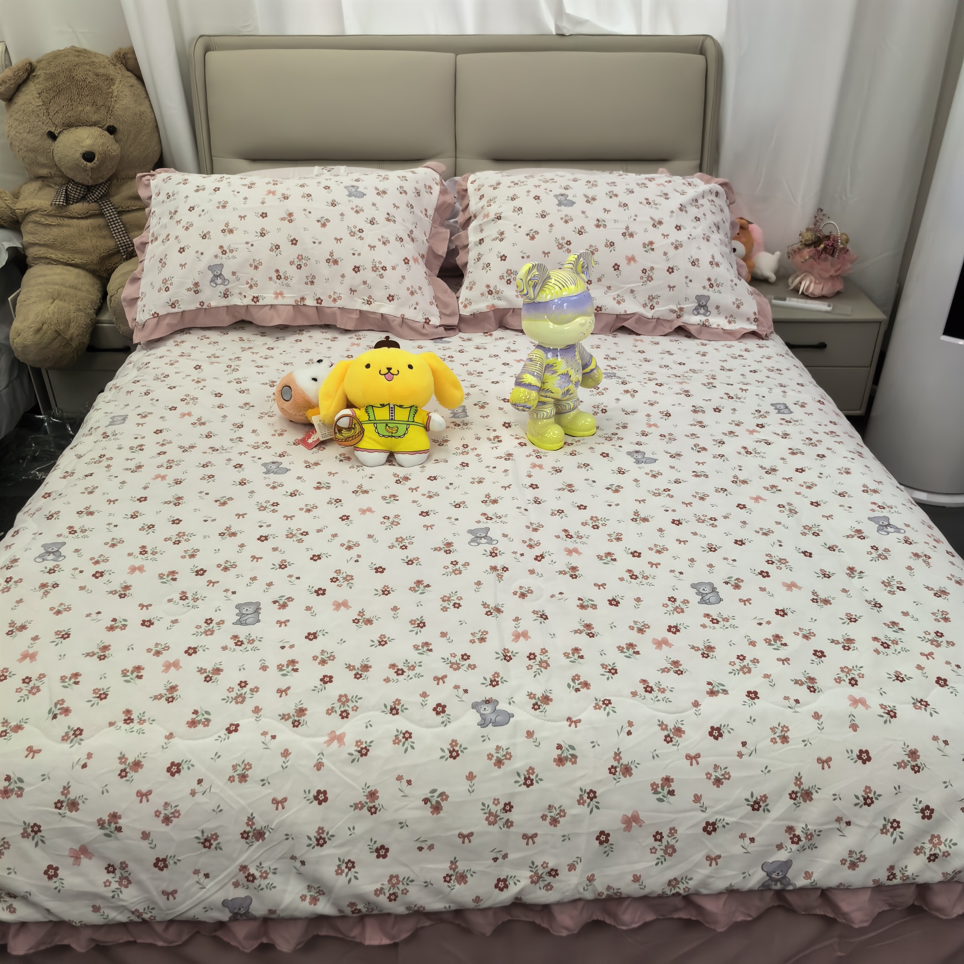 A【夏被四件套】双层纱高端夏季花边韩式印花夹棉小碎花小清新绗缝