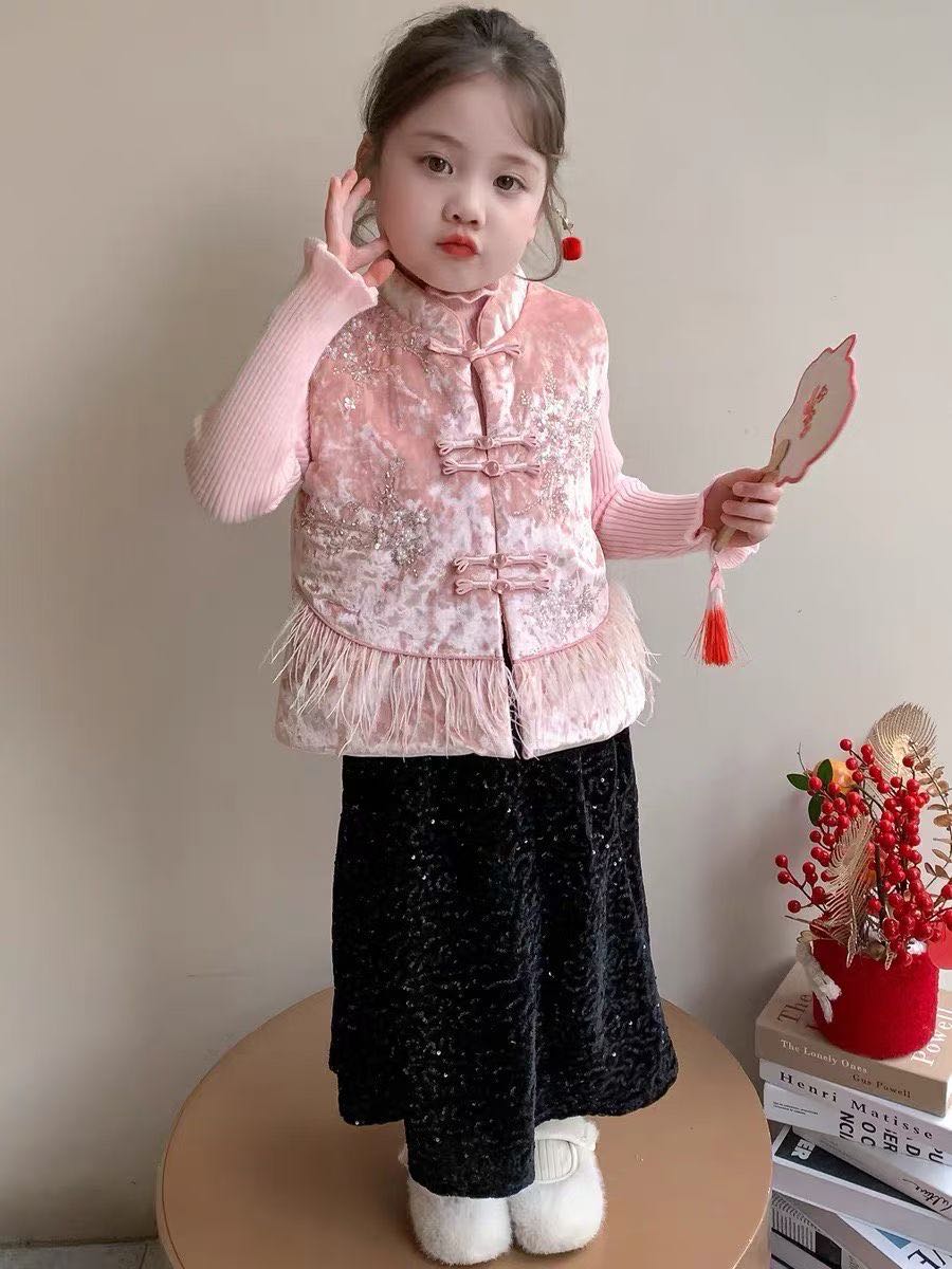 【新疆包邮】小童国风流苏裙三件套A127