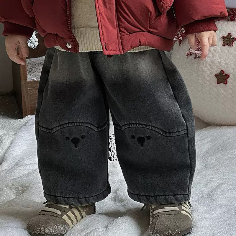 婴童考拉渐变黑灰加绒牛仔裤