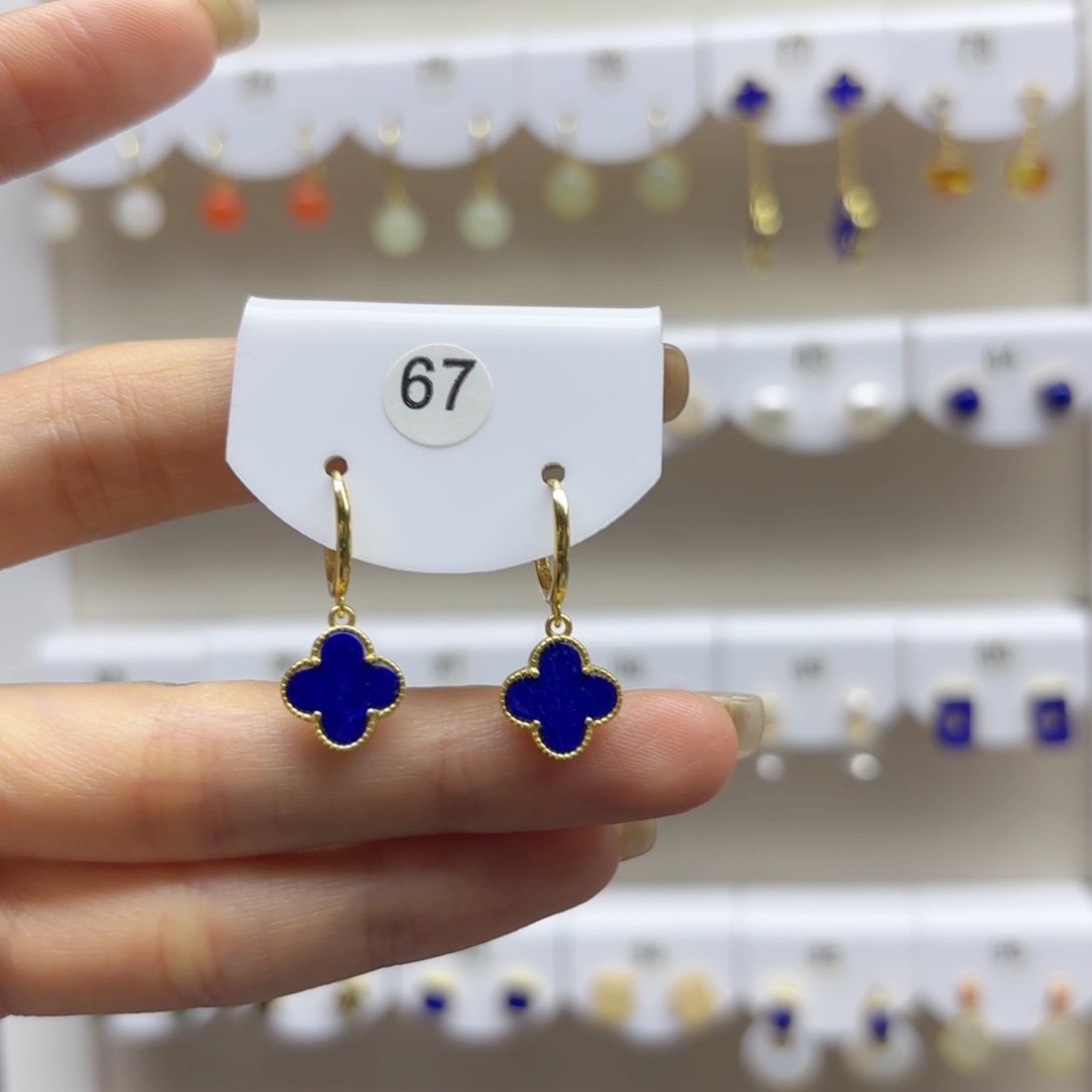 青金石银S925镶嵌耳饰