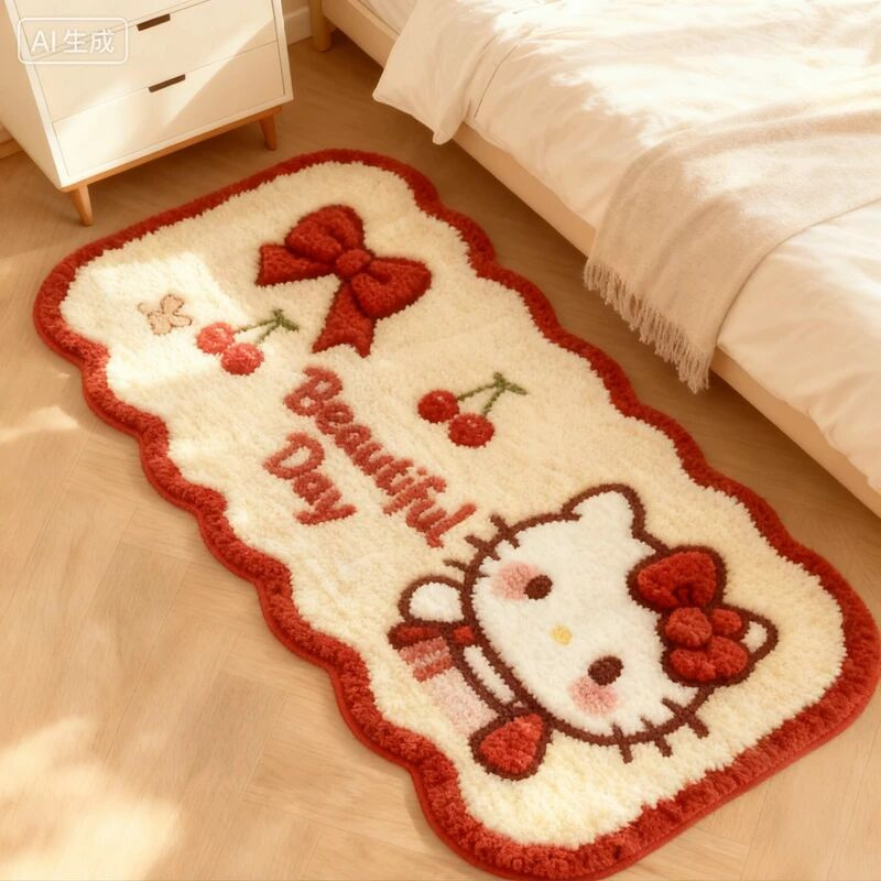 可爱仿羊绒凯蒂猫卧室床边毯客厅衣帽间长条地毯隔凉耐脏脚垫子N