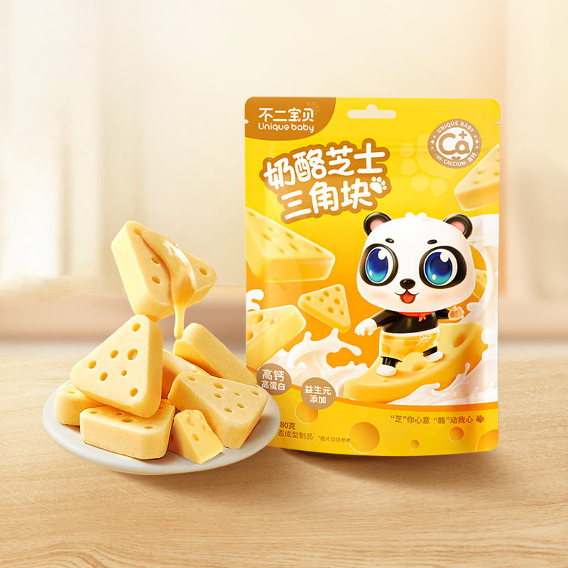 不二宝贝奶酪芝士三角块80g高钙蛋白添加益生元宝宝零食