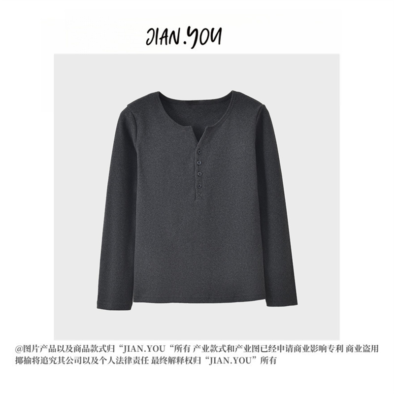 JIANYOU-[即刻上身]25秋季新款女半开领舒适简约纯色T恤MW-A2232