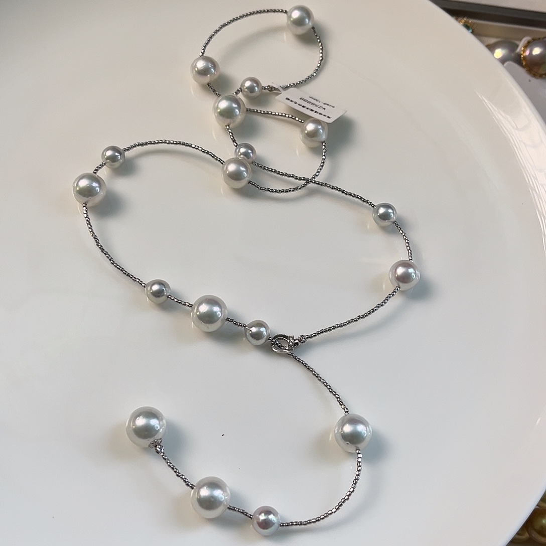 银S925镶嵌颈饰海水珍珠澳白毛衣链9-13