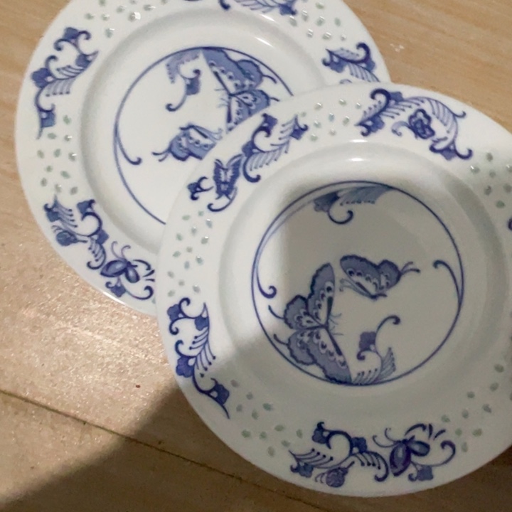 瓷片陶瓷8英寸平盘2个青花玲珑