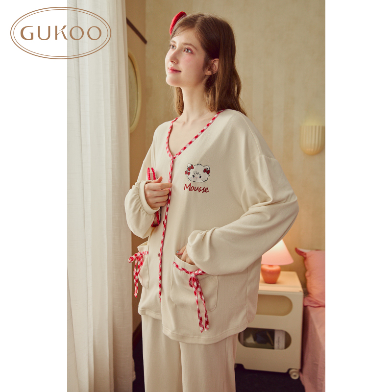 【Gukoo果壳】睡衣女秋冬新款mikko联名加厚亲肤柔软舒适家居服套装