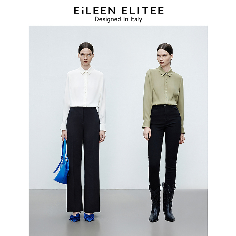 L005【赵老板】朗姿欧洲EiLEEN ELITEE翻领双色衬衫春季长袖通勤