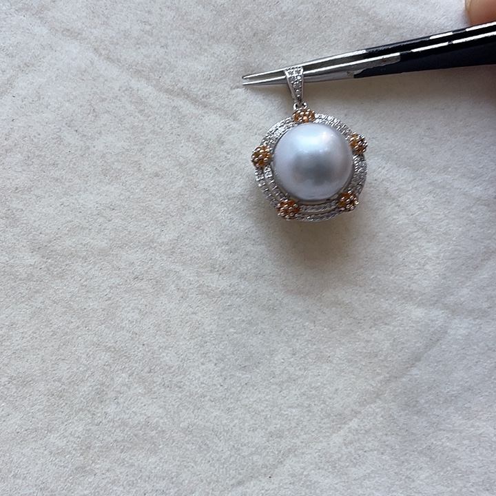 吊坠(不含链)银S925镶嵌海水珍珠