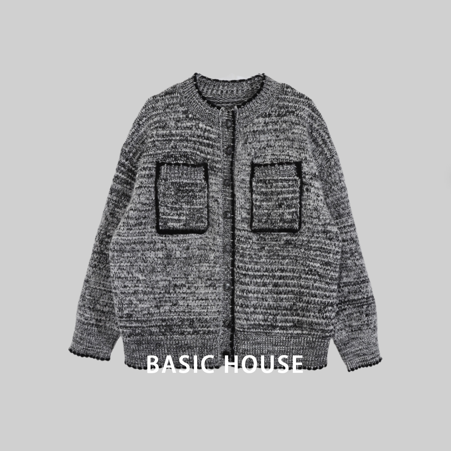 Basic House/百家好气质时尚百搭小香风针织毛衣外套B1385B5HH62