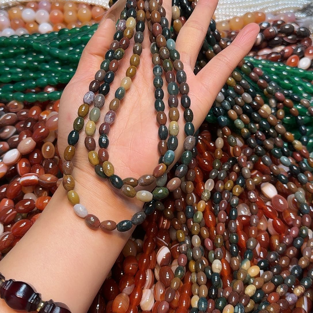 玛瑙/玉髓合金珠宝半成品水草玛瑙米珠6✖️8mm