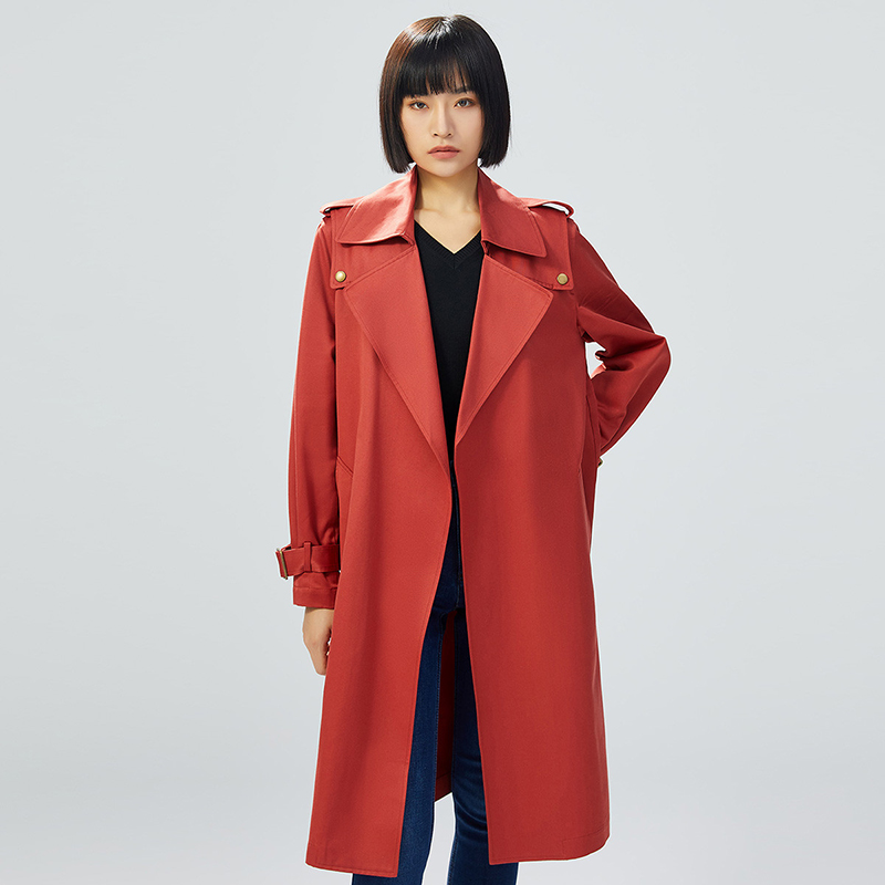 哥弟新款女装百搭通勤时髦中长款无扣气质长袖风衣外套1400487