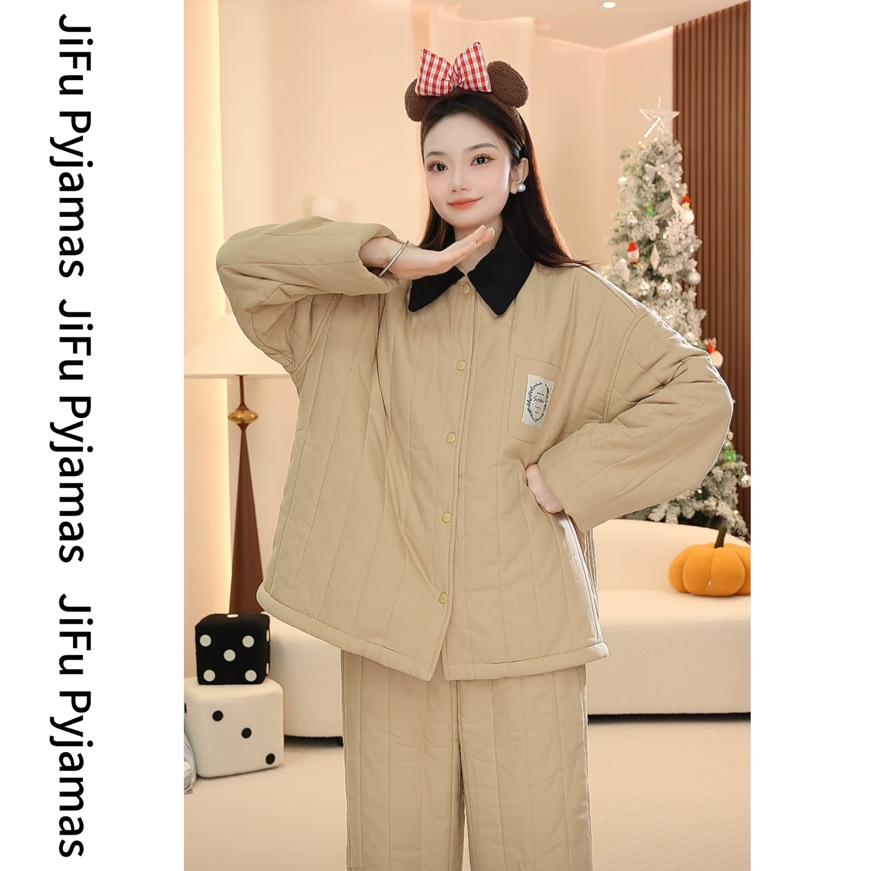 【杏仁曲奇】超保暖冬季三层夹棉超厚加绒加厚高端家居服睡衣女