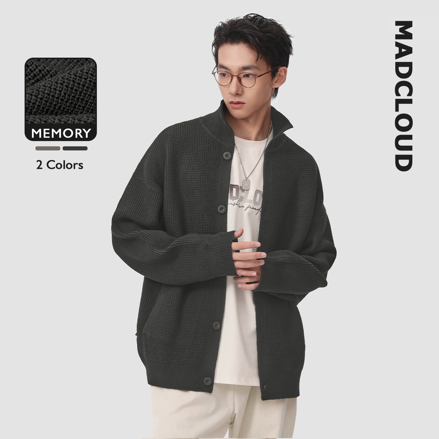 MAD官方 | 迈克罗德 高密菠萝针外穿线衣春秋毛衣外套针织开衫男