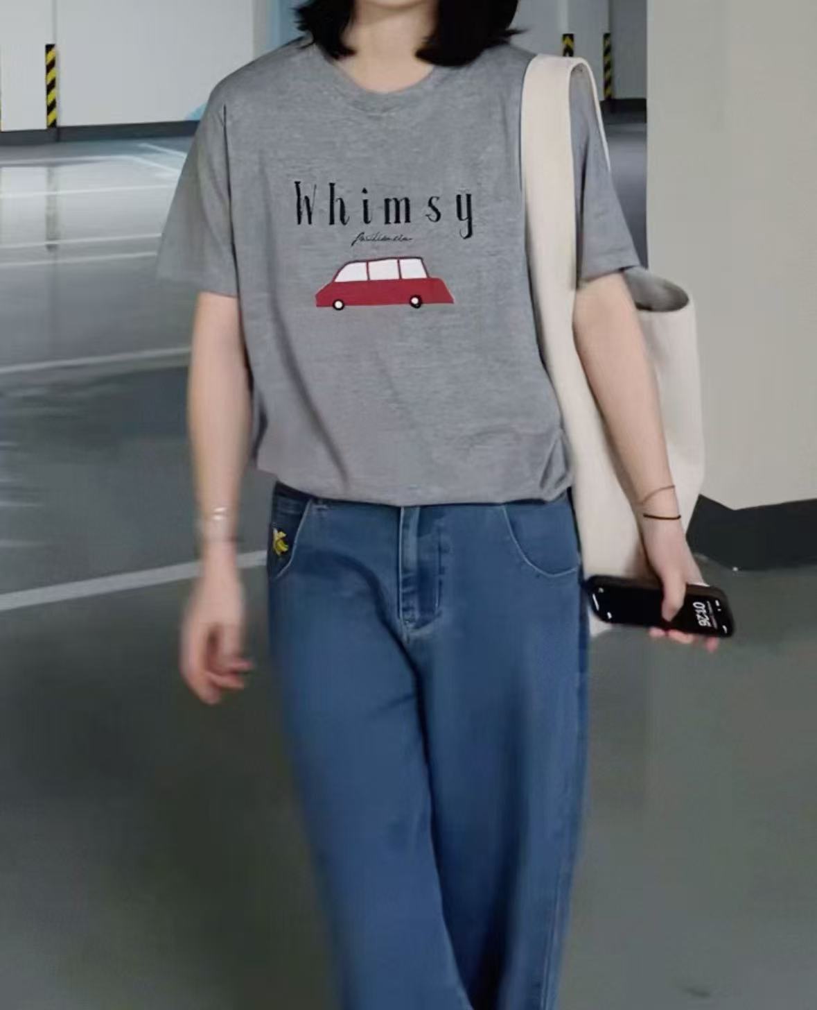 A2811灰WH英文车印花时尚T恤