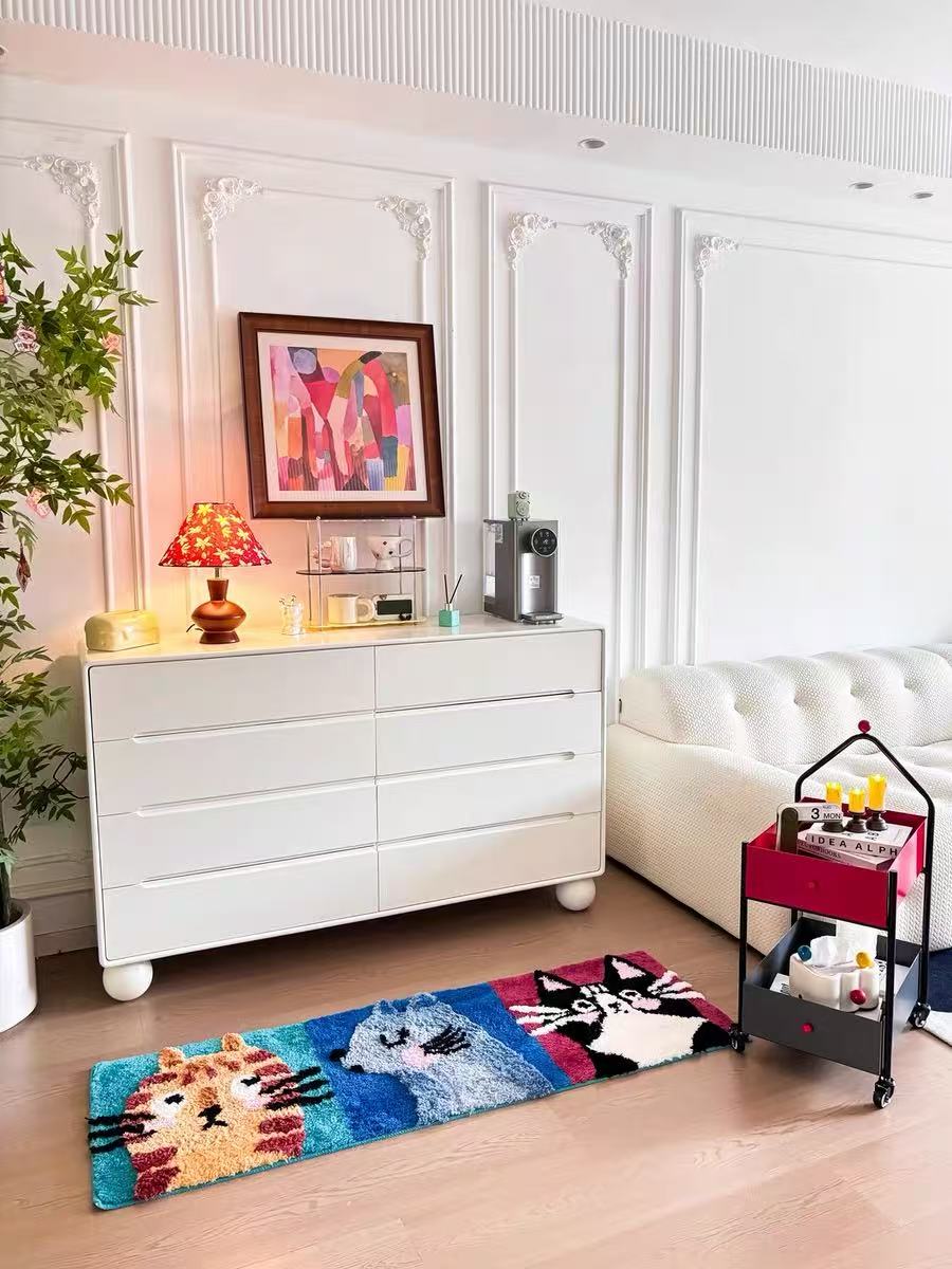 多巴胺彩色三只小猫床边飘窗浴缸防滑地垫60*150cm