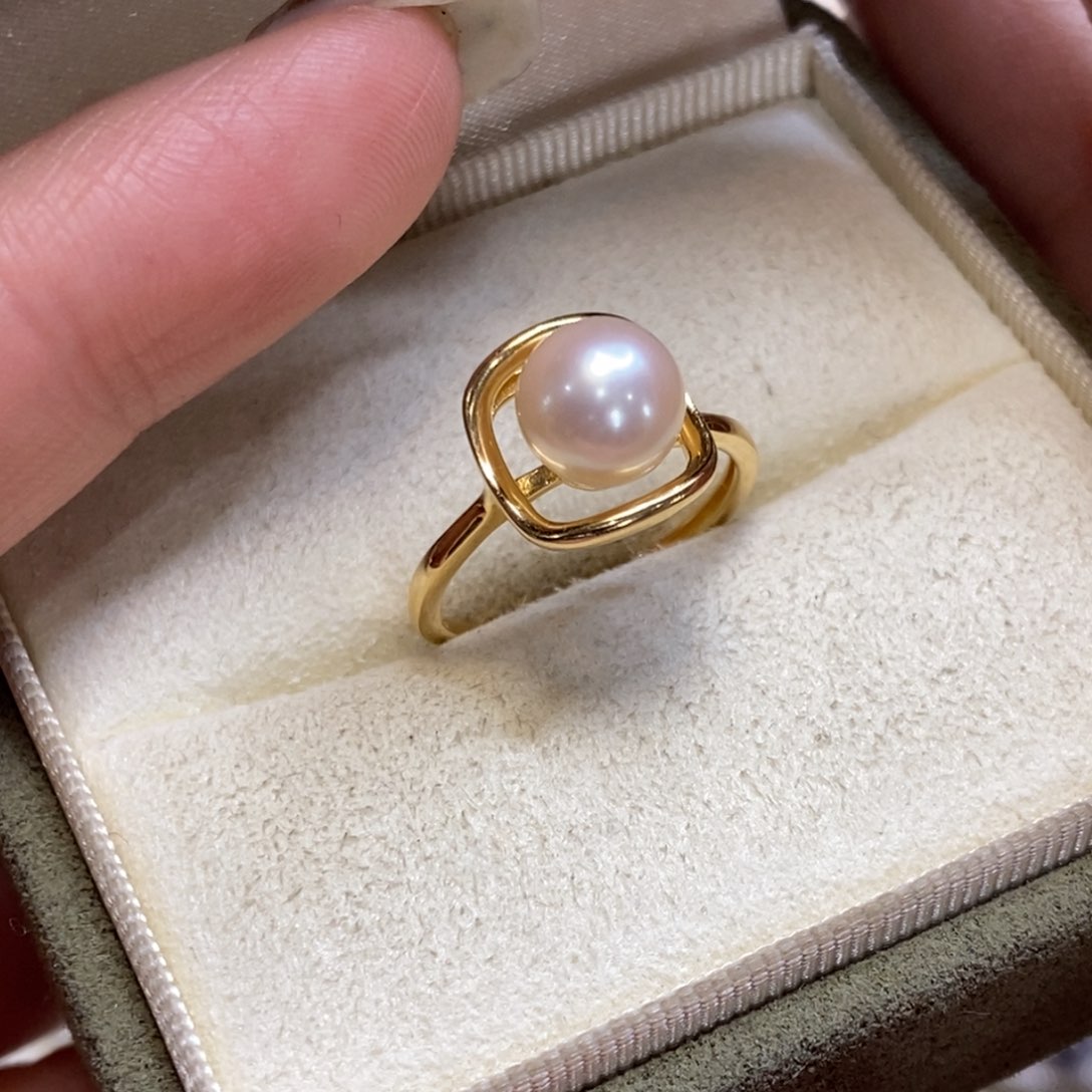 海水珍珠戒指银S925镀金镶嵌ᐂ*