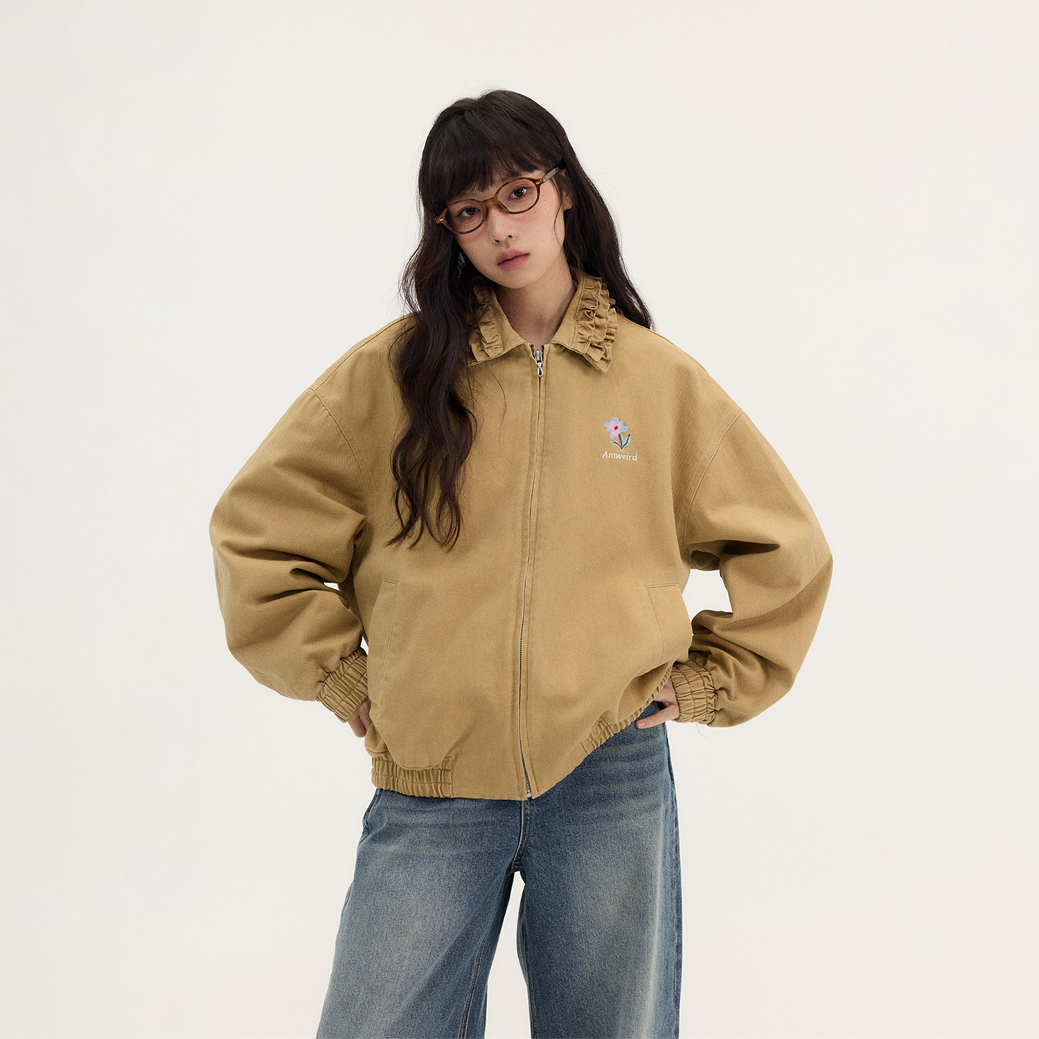Amweird 25ss“绮想曲”复古水洗多层花边翻领刺绣夹克外套女