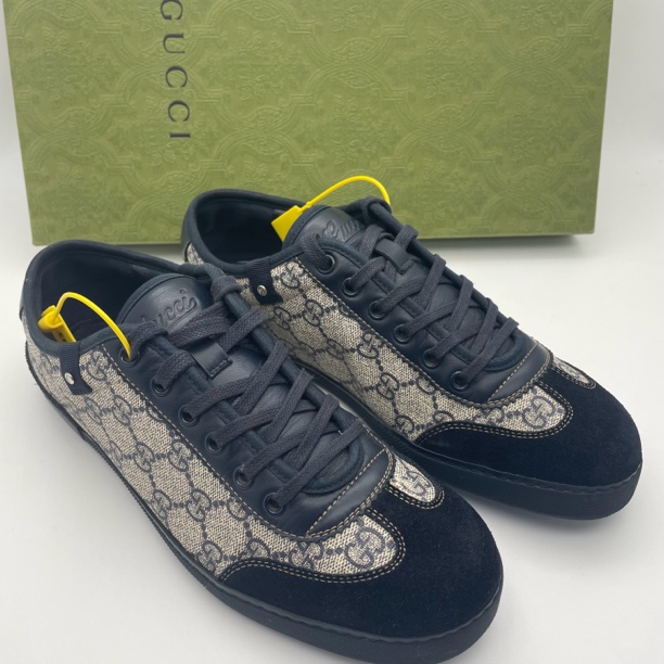 95新 GUCCI/古驰 40.5/39.5欧码/藏蓝色双G老花低帮德训休闲板鞋