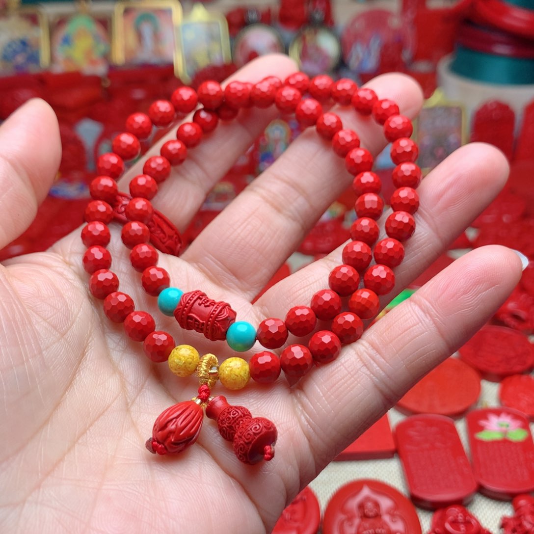 天然辰砂工艺品朱砂双圈手串