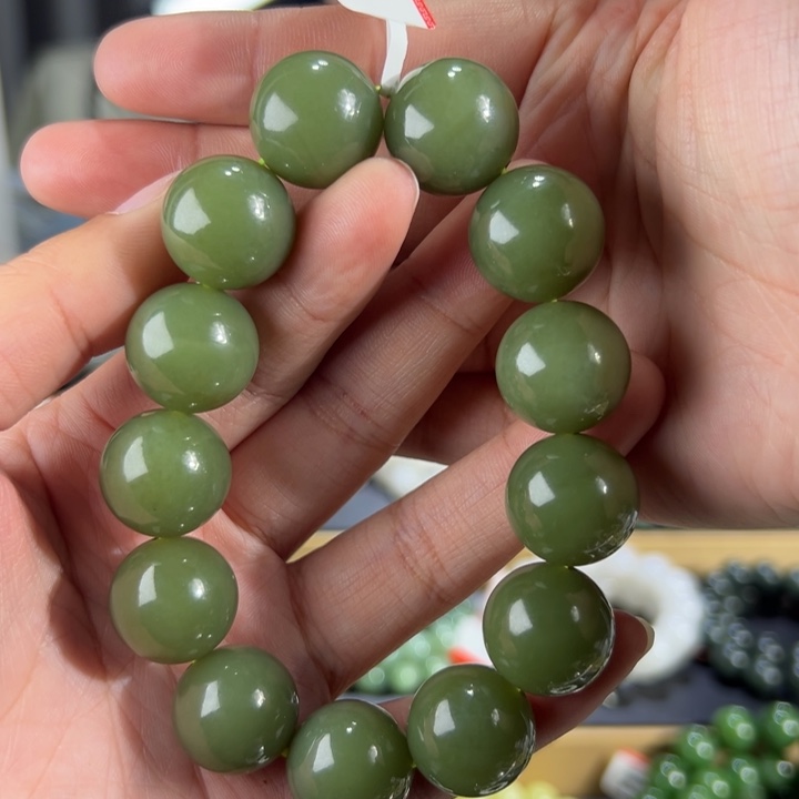和田玉手串未镶嵌新疆若羌青黄口卡18圆珠