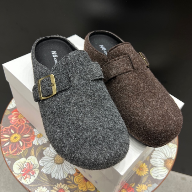 娜娜家390042厚底内增高勃肯鞋包头半拖毛毛棉拖外穿秋冬潮鞋