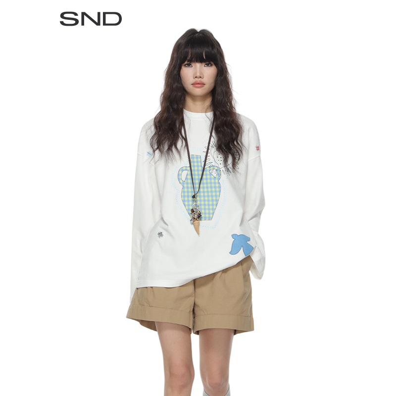 【SNDSHORT SENTENCE设计师品牌】SND SS25 拼布刺绣宽松长袖T恤