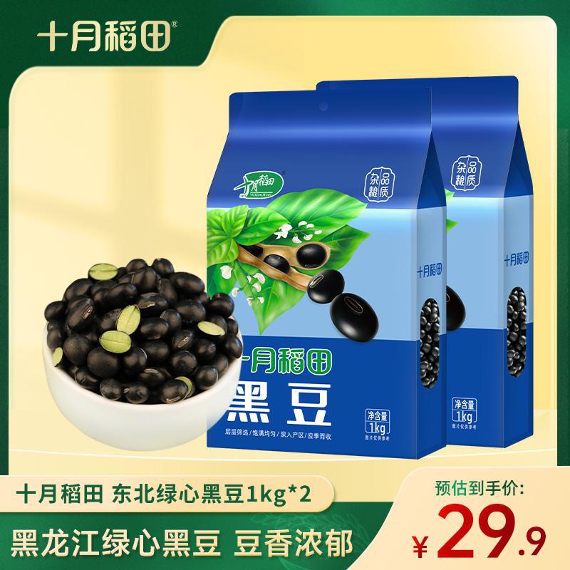 十月稻田 东北绿心黑豆1kg*2袋青仁可打豆浆豆子五谷杂粮