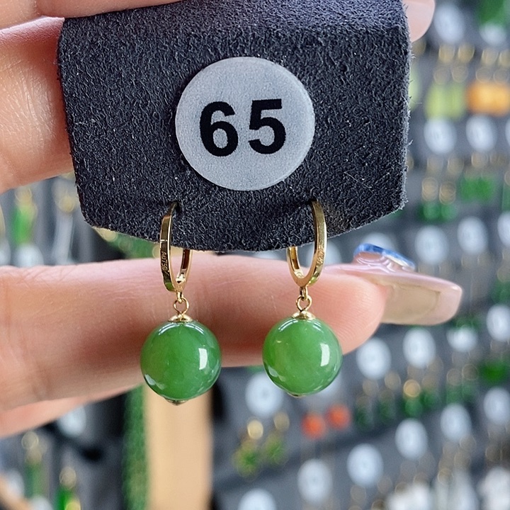 和田玉耳饰18K金镶嵌