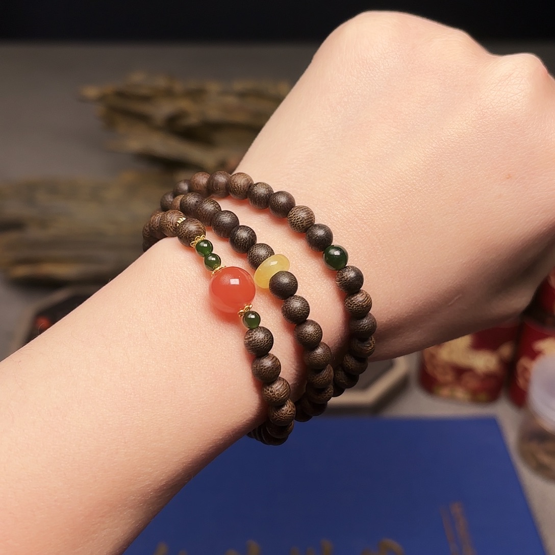 手串沉香越南芽庄紫棋楠虫漏0.6设计