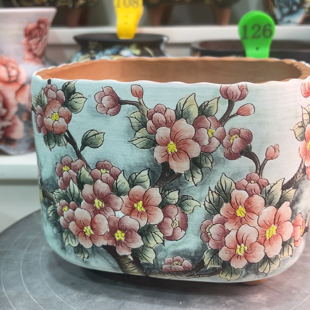 紫砂花盆手绘花盆160