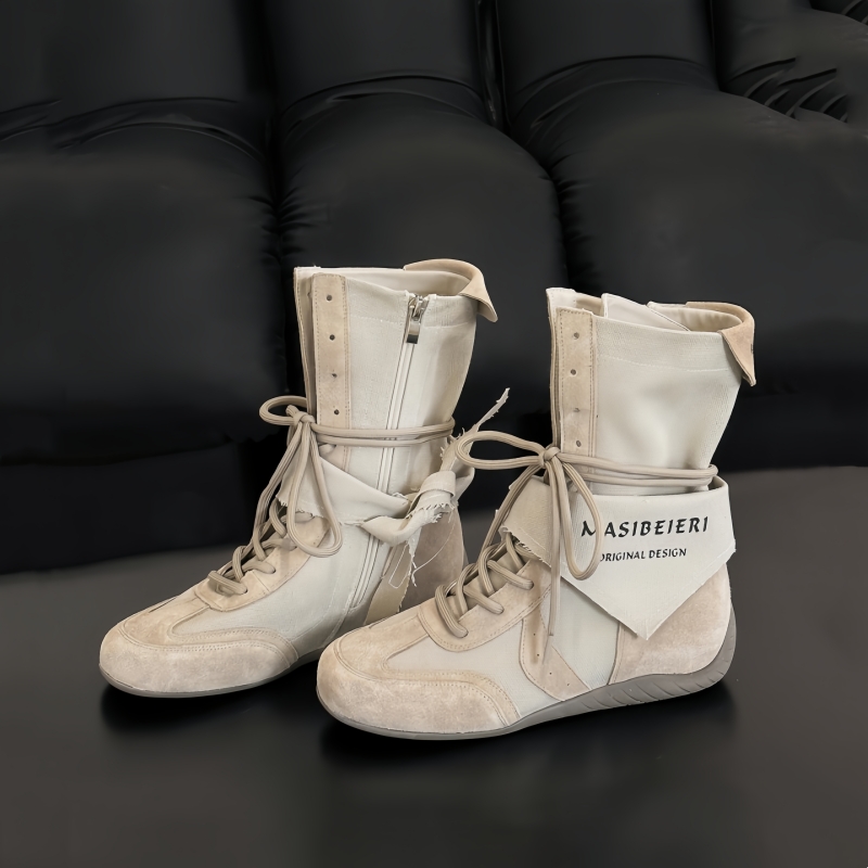 2025夏季新款内增高厚底中筒马丁靴女短靴薄款帆布工装废土风靴子