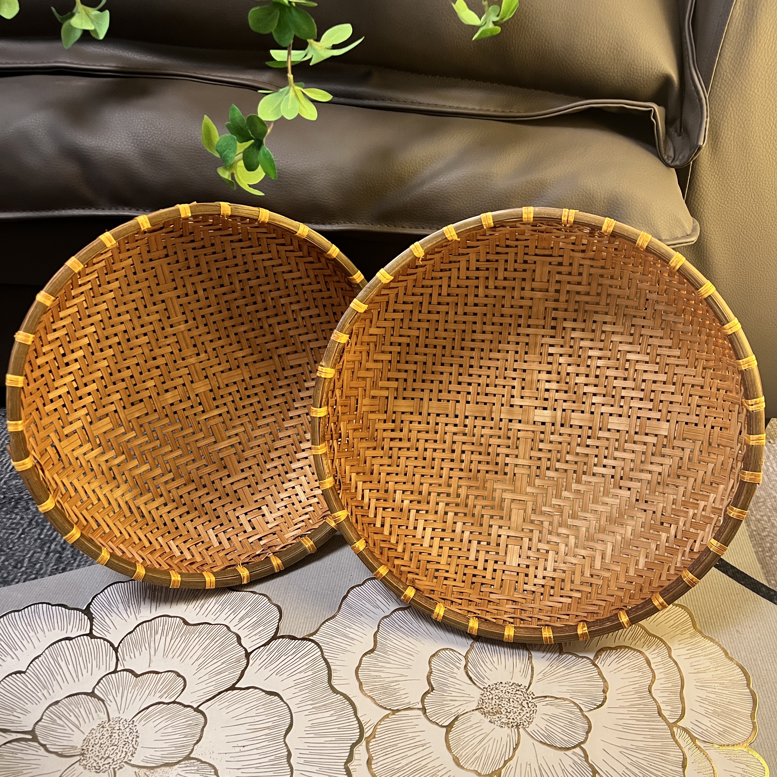 GB（2件套） 烟熏竹编加大号 36/33 公分 竹编馒头筐手工编织收纳筐