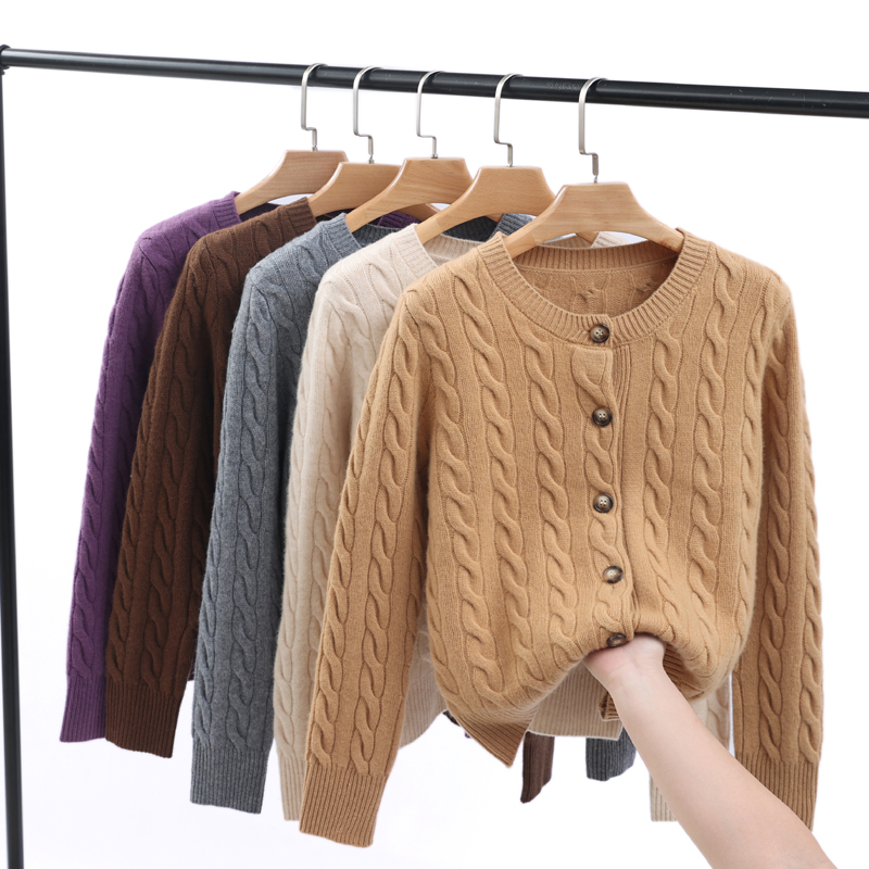 2025秋冬新款羊毛开衫圆领长袖纯色单排扣显瘦针织衫PY3656