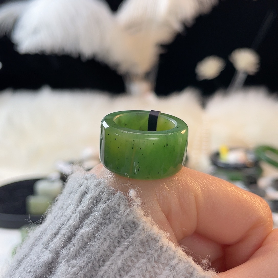 和田玉未镶嵌戒指k34碧玉乌兰海圆切17.6mm