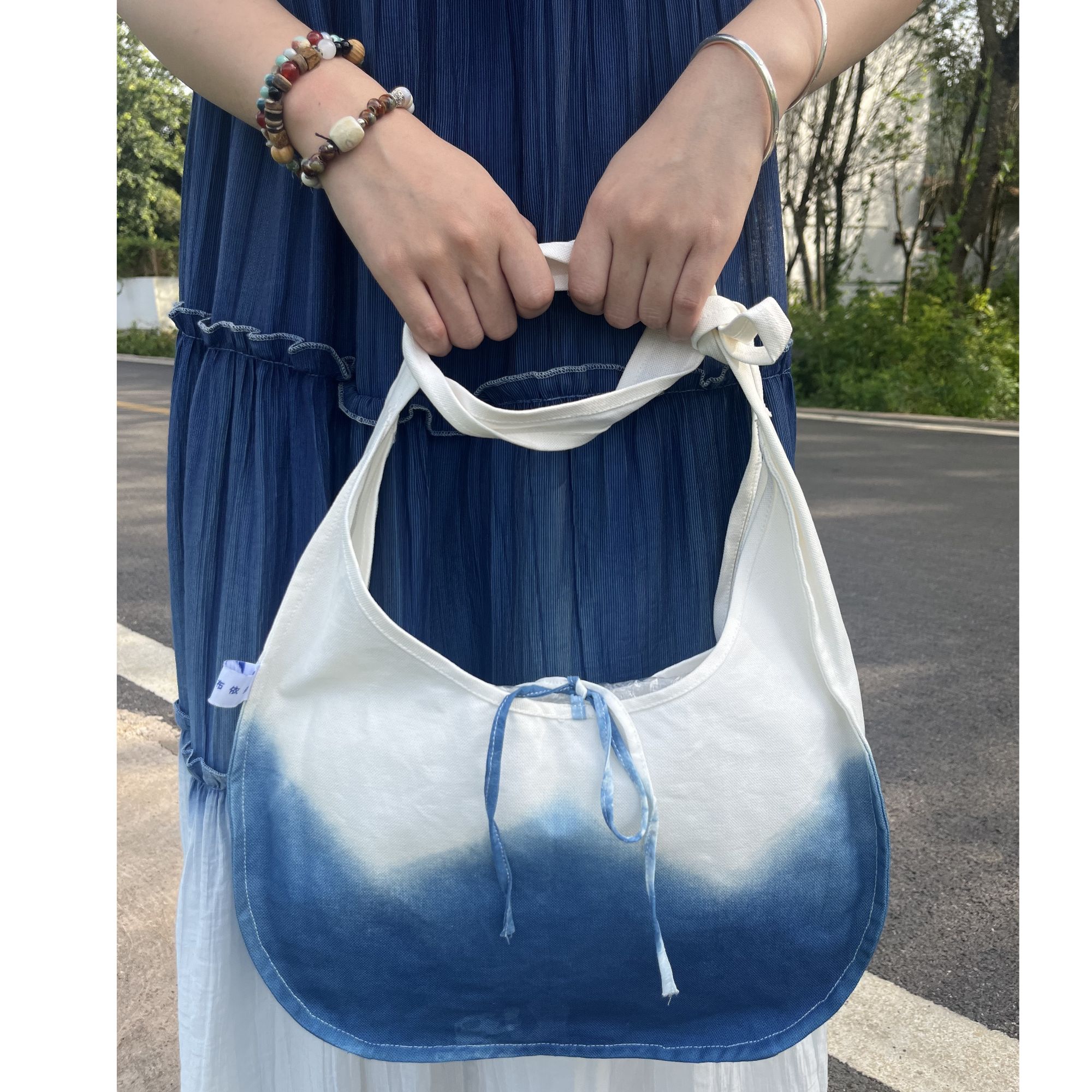 布依垚斜挎包单肩包手提包【远山】扎染棉麻包可调节大容量收纳包