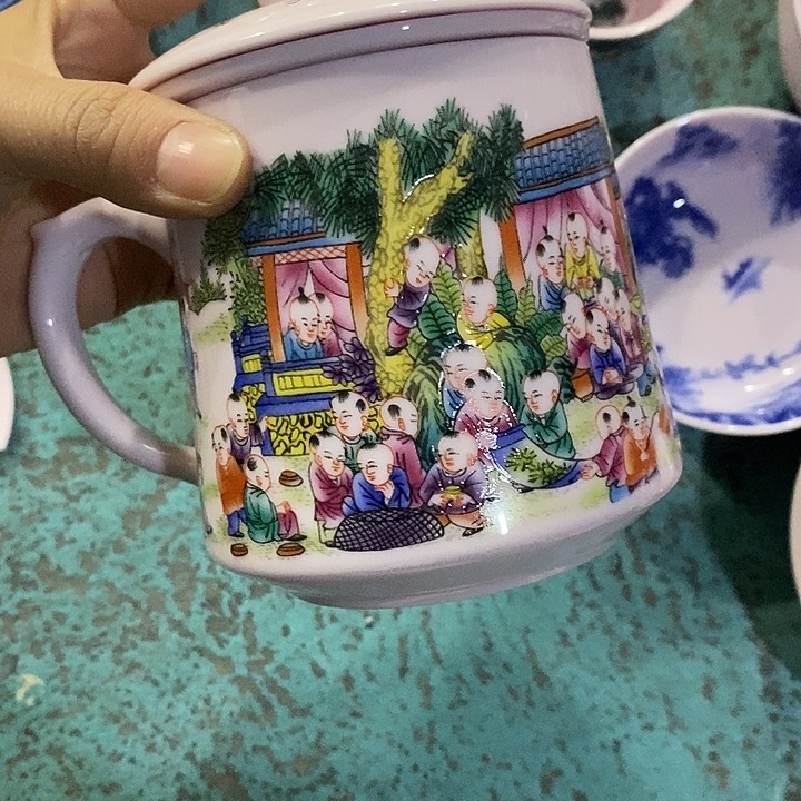 摆件陶红稀土百子图办公杯