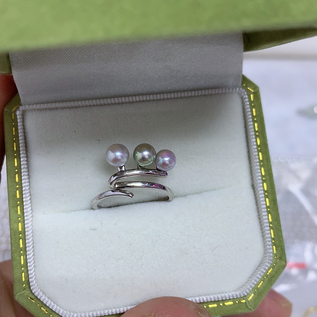 银S925镶嵌海水珍珠戒指4-5