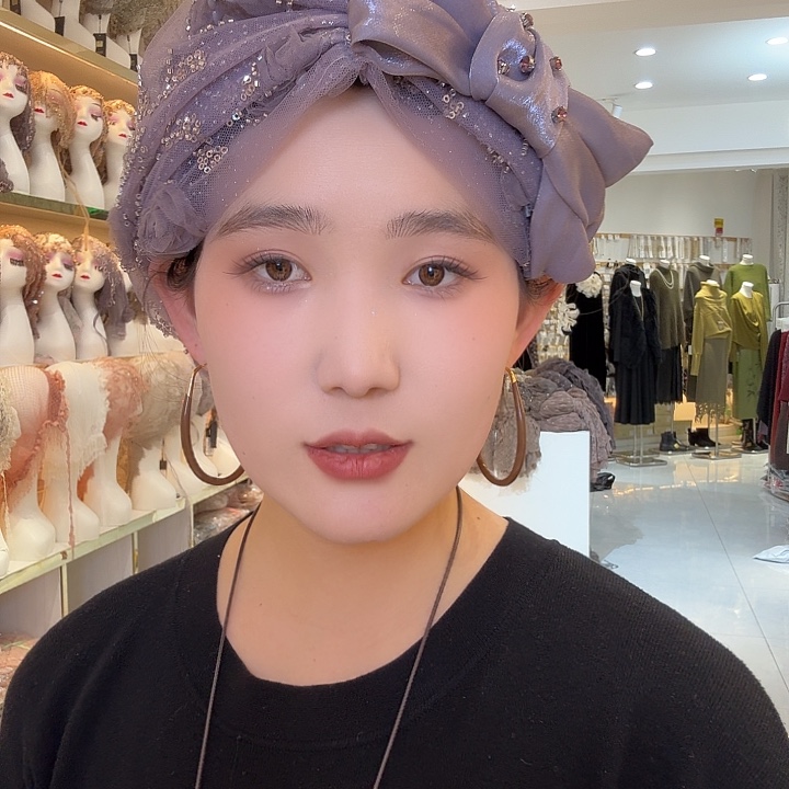 纯棉紫色蝴蝶发带帽88