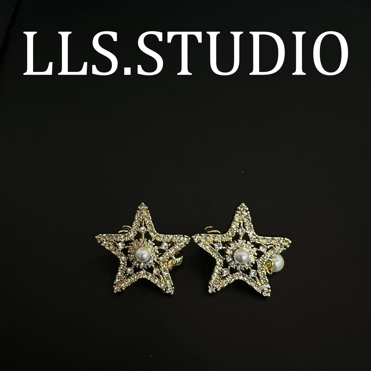 铜合金锆石耳饰 精致金色星   7146