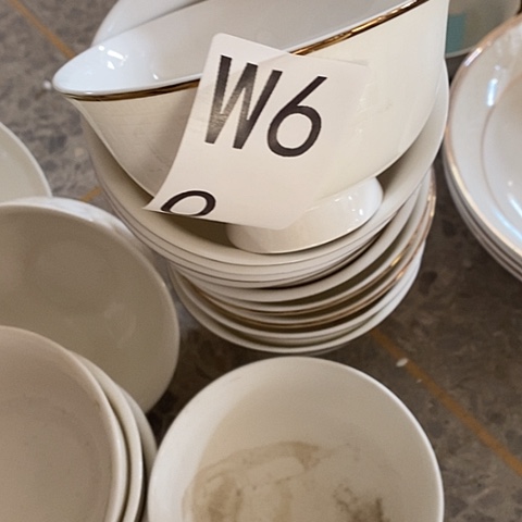 瓷十个米饭碗纯白带金边w60