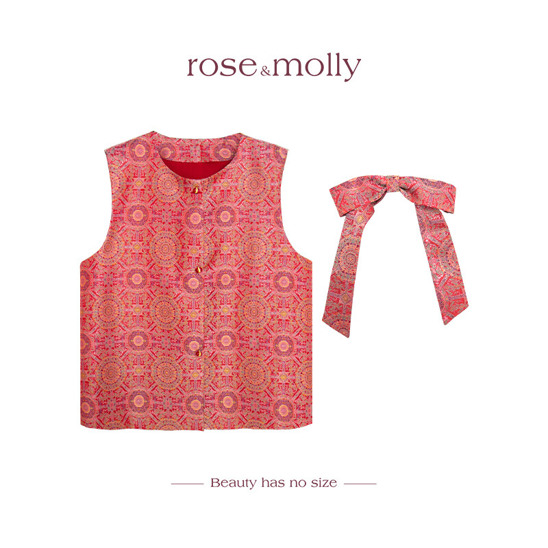 显瘦定制【金丝八达晕】国风花纹蝴蝶结马甲气质新中式外套RAW398