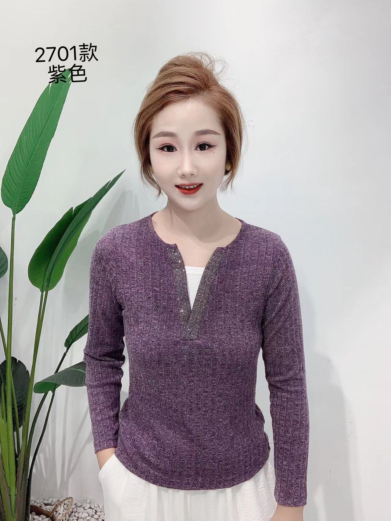 新款2025烫钻假两件长袖T恤女