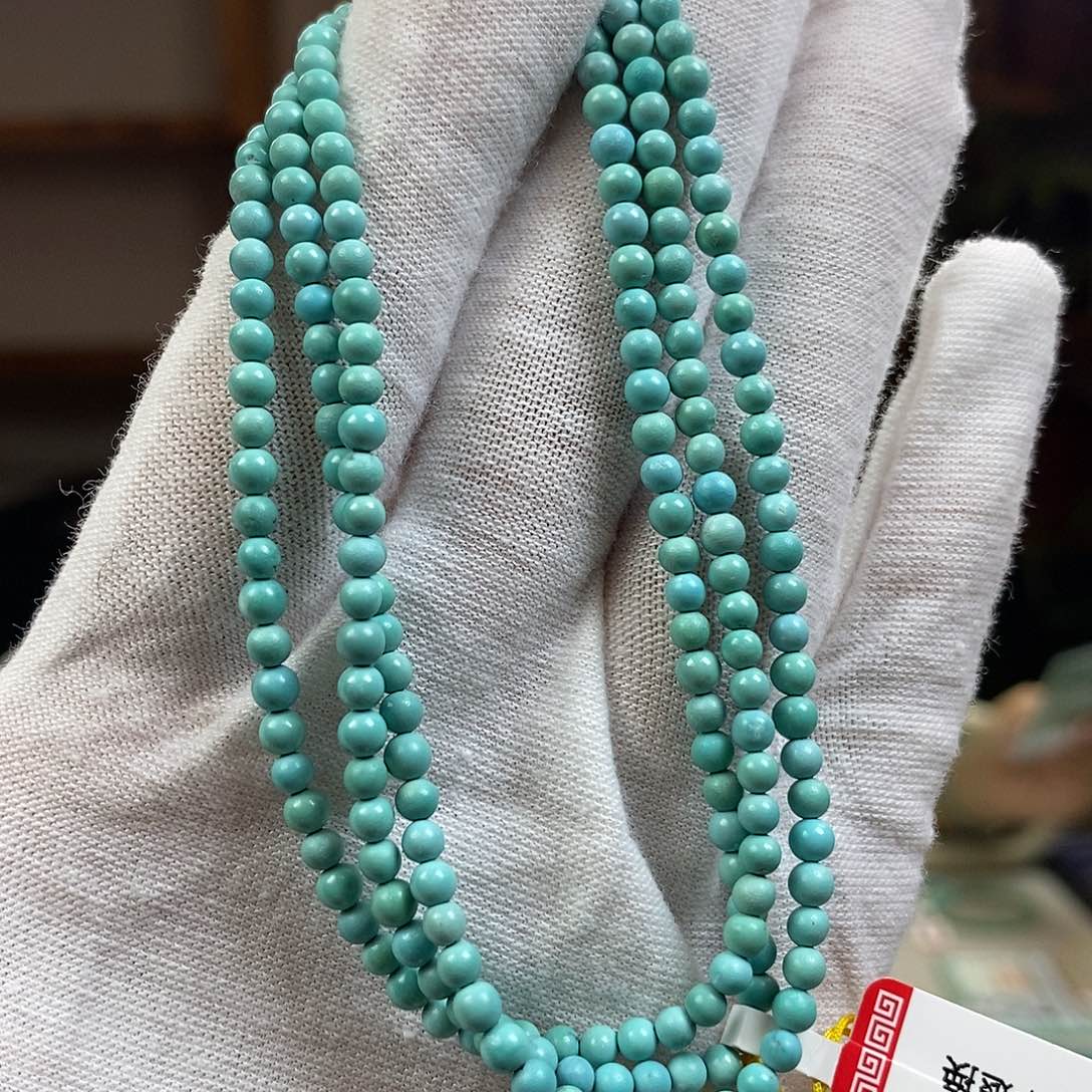 绿松石A20精品米珠108卡3+未镶嵌