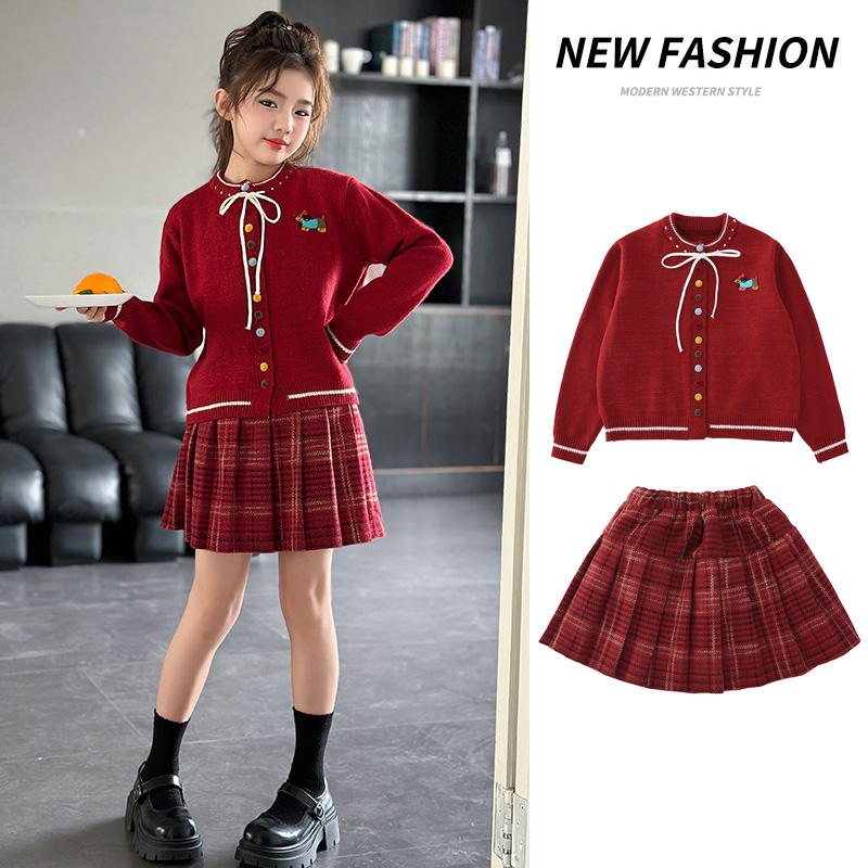 【酷哒仔】女童时尚小香风外套百褶裙套装2025春秋中大童学院两件套