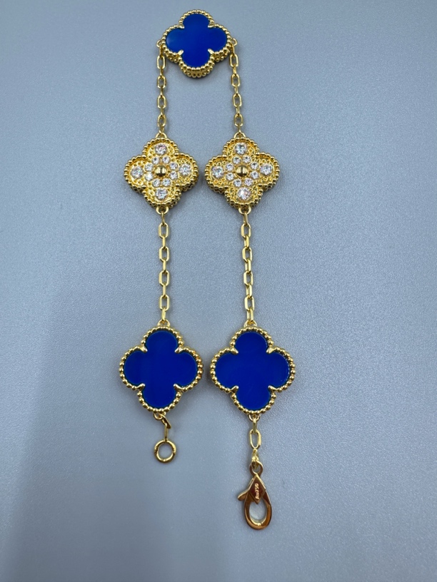 重金豪镶18K金蓝玛瑙15mm四叶草五花手链