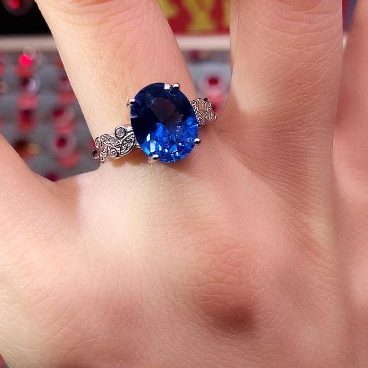 蓝宝石戒指银S925镶嵌