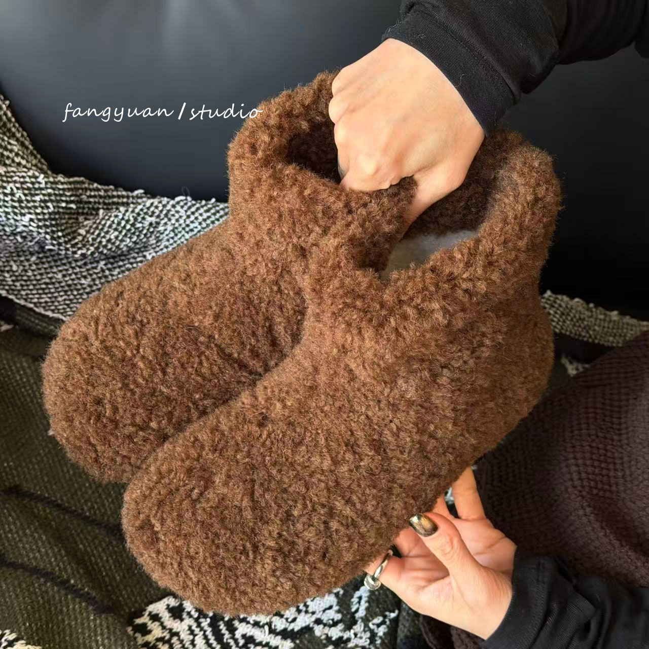 冬季外穿韩版卷卷毛休闲风冬季时尚雪地靴高帮中筒秋冬保暖棉鞋