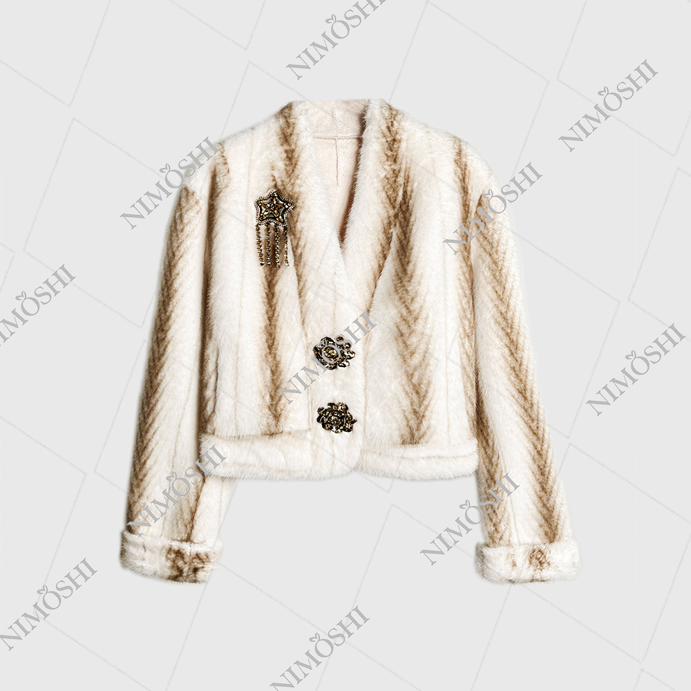 NIMðSHI【美美】新款钉珠星星重工气质百搭宽松毛绒外套冬季L5046