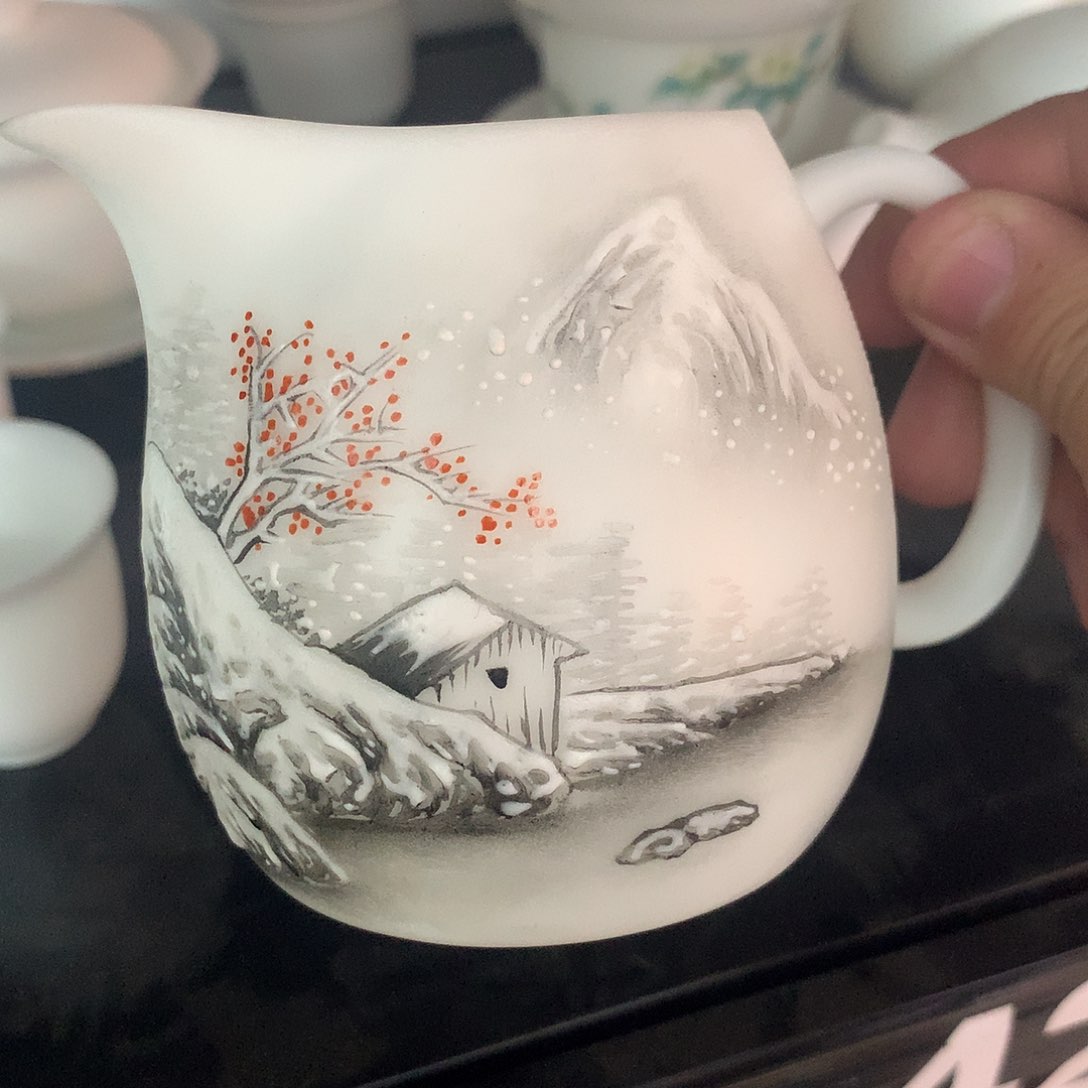 冰种素烧手绘公道杯